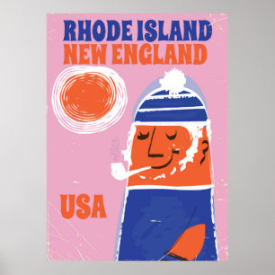 Póster Afiche vintage de pescadores de Rhode Island, Nuev