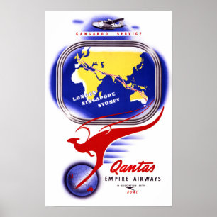 Póster Afiche Vintage de Qantas Empire Airways restaurado