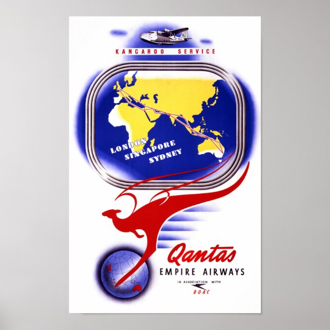Póster Afiche Vintage de Qantas Empire Airways restaurado (Frente)