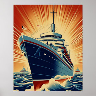 Póster Afiche vintage del crucero de transatlántico