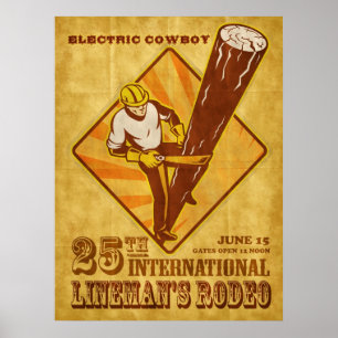 Póster afiche vintage del electricista de la línea de ene