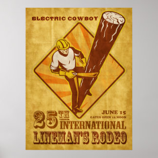 Póster afiche vintage del electricista de la línea de ene