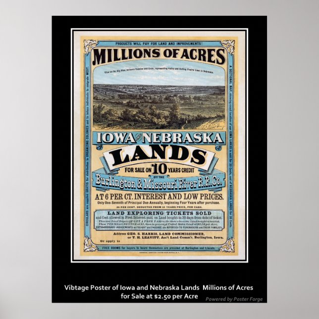 Póster Afiche Vintage Iowa/Nebraska Land Sale (Frente)