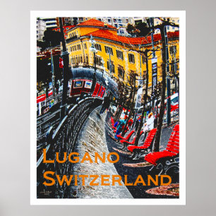 Póster Afiches de viaje iracundos - Lugano Suiza