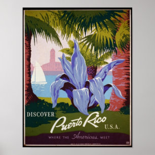 Póster Afiches vintage, Descubre Puerto Rico EE.UU.