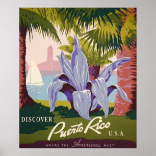 Póster Afiches vintage, Descubre Puerto Rico EE.UU.