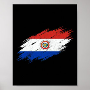 Póster Aficionado de fútbol de Paraguay Bandera desgastad