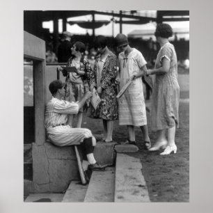 Póster Aficionados al béisbol del día de señoras, los