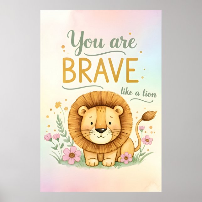 Póster Afirmación para niños - Eres valiente como un león (Frente)