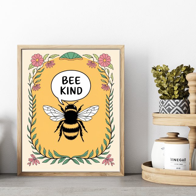 Póster Afirmación Positiva Inspiradora Sé Amable (Bee Kind, Positive Affirmation Poster.)