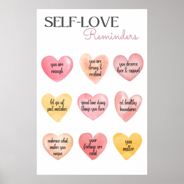 Póster Afirmaciones de amor propio Corazón rosa (Frente)