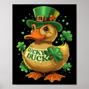 Póster Afortunado Duck Shamrock Funny St Patricks Day Wat
