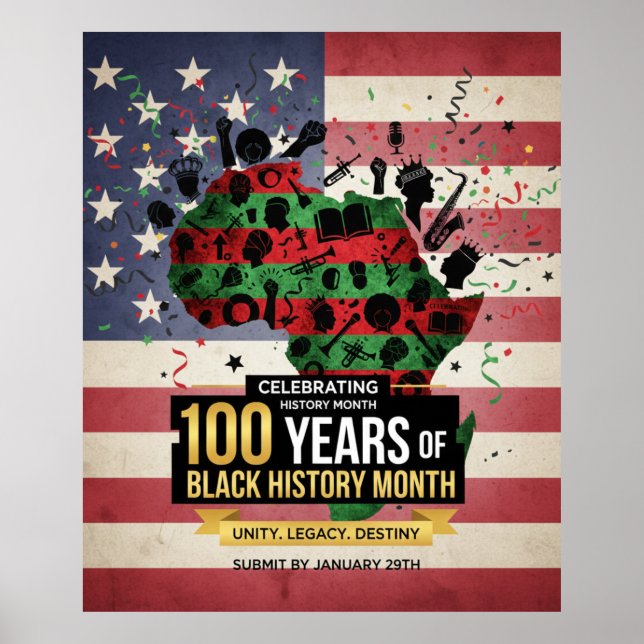Póster Africa Continent US Flag Black History Poster (Frente)