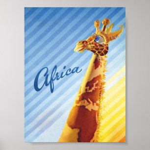 Póster Africa Giraffe Colorido Viaje Retro Vintage