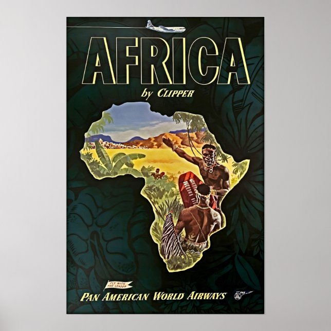 Póster Africa Map Art African Print Pan Am Travel Poster  (Frente)