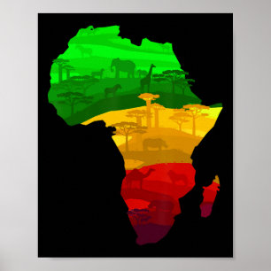 Póster Africa Map Green Yellow Red Orgulloso Orgullo Afri