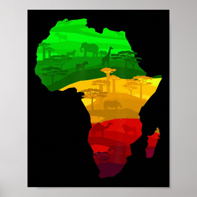 Póster Africa Map Green Yellow Red Orgulloso Orgullo Afri (Frente)