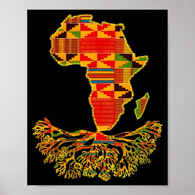 Póster Africa Map Traditional Kente Cloth African Roots C (Frente)