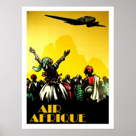 Póster África, saludo tribal a avión, viaje vintage