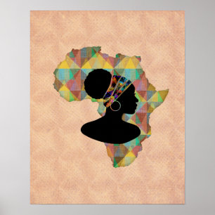Póster África y mujer hermosas   Patrón geométrico