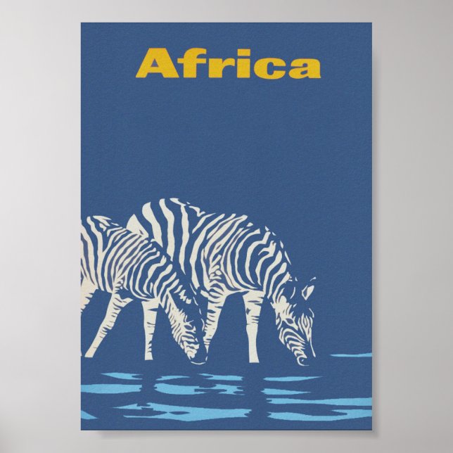 Póster Africa Zebras Viajes de cosecha de agua potable (Frente)
