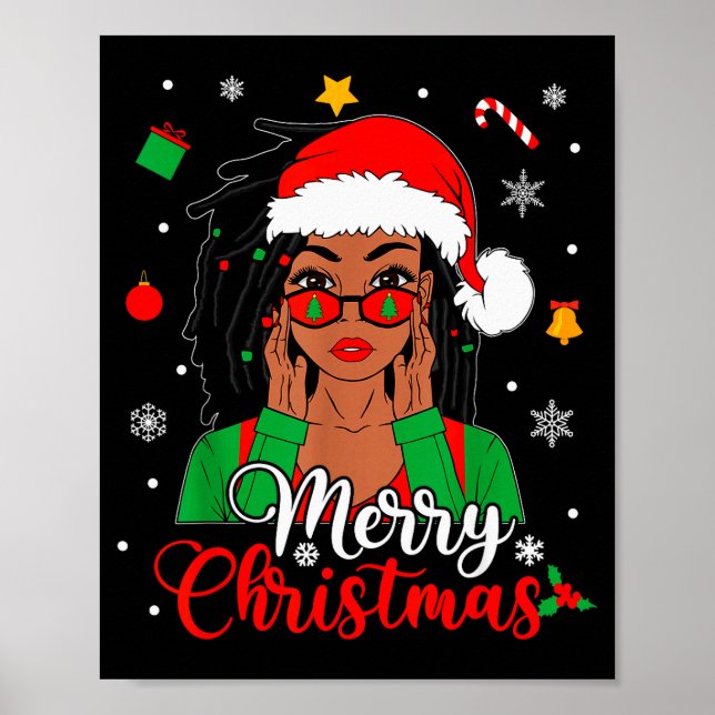 Póster African American Black Woman Loc'd Girl Merry Chri (Frente)