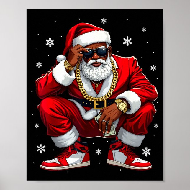 Póster African American Santa Christmas Black Xmas Women  (Frente)
