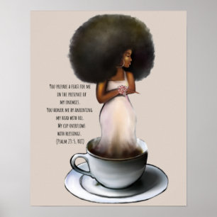 Póster African American Woman Afro Bible Quote Psalm 23:5