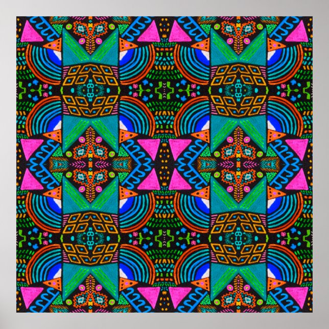 Póster African art drawing. Seamless aztec pattern. Chero (Frente)