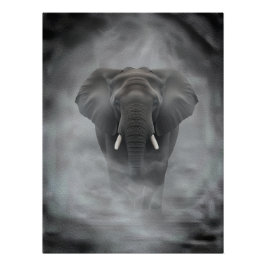 Póster African Elephant in Misty Fog Serene Impasto