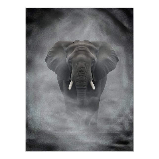 Póster African Elephant in Misty Fog Serene Impasto (Anverso)