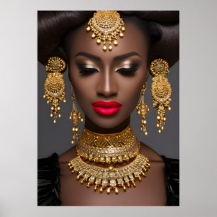 Póster African exotic glam gold jewel earrings pearls