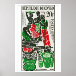 Póster African Market Art Print Vintage Congo Postage