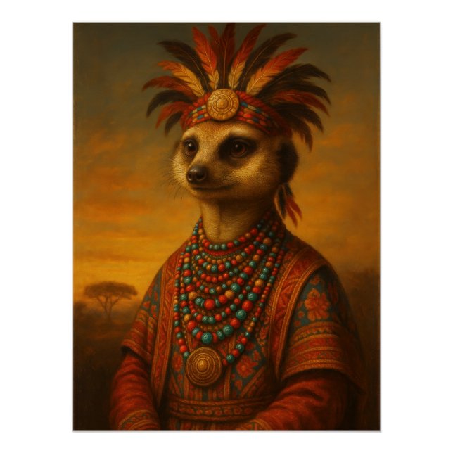 Póster African Meerkat Tribal Chief | Savannah Portrait (Anverso)