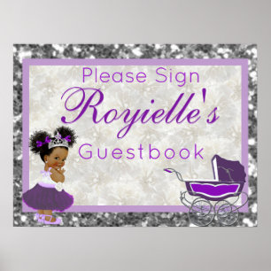 Póster African Princess Purple & Silver Glitter Guestbook