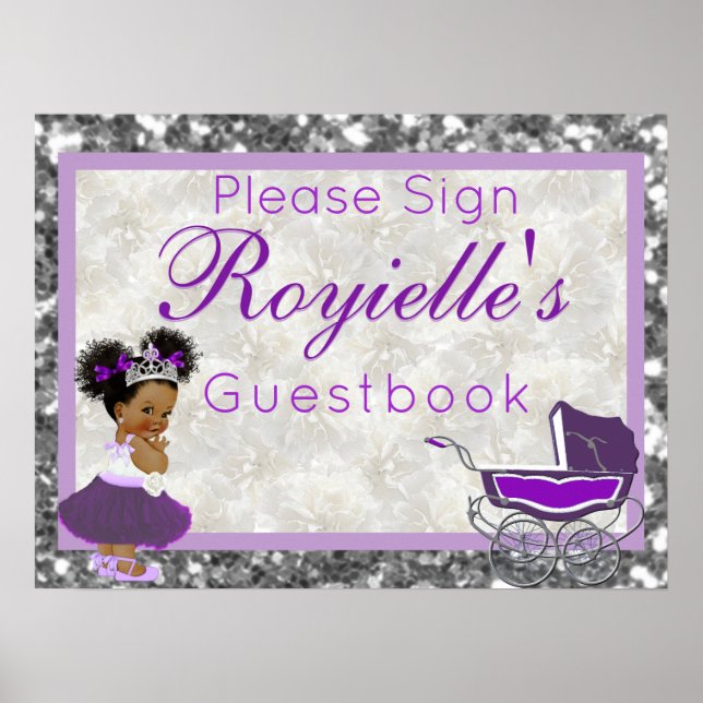 Póster African Princess|Purple & Silver Glitter Guestbook (Frente)