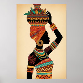 Póster African Woman Carrying Pot Tribal Art