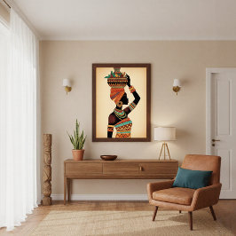 Póster African Woman Carrying Pot Tribal Art