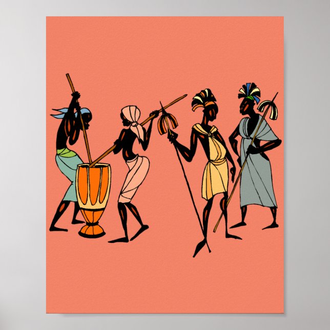 Póster African Women cooking and dancing  (Frente)