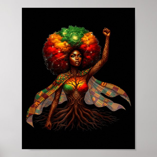 Póster Afro Queen Black Woman African Roots Melanin Black (Frente)