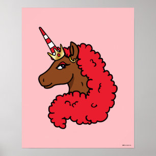 Póster Afro rojo unicornio