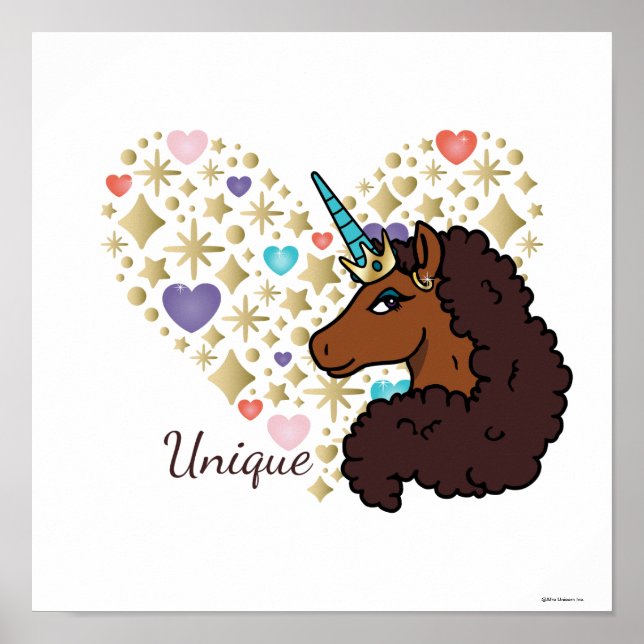 Póster Afro Unicornio | Diseño de corazón único (Frente)