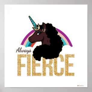 Póster Afro Unicornio   Mágico - Siempre feroz