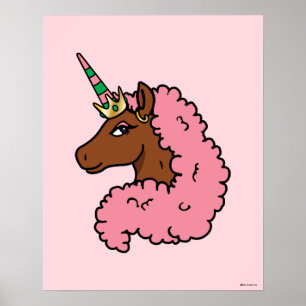 Póster Afro Unicornio rosa claro