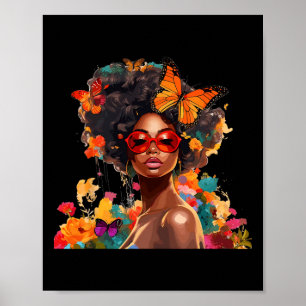 Póster Afroafricanas flores mariposa latinas afroamerican