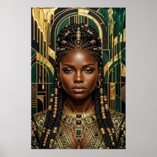 Póster Afrofuturismo Art Déco Oro Esmeralda Reina Negra