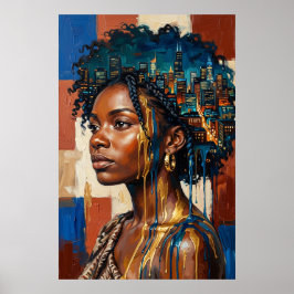Póster Afrofuturismo Urbano Silueta Urbana Reina Negra