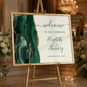 Póster Ágata Esmeralda Verde Oro Marfil Boda Bienvenida
