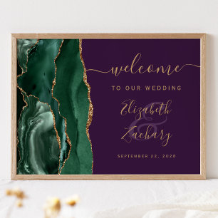 Póster Agata Verde Esmeralda Oro Púrpura Boda Bienvenida
