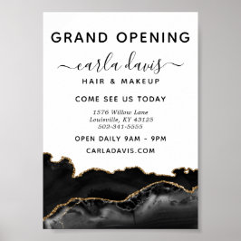 Póster Agate Black And Gold Marble Salon Grand Opening